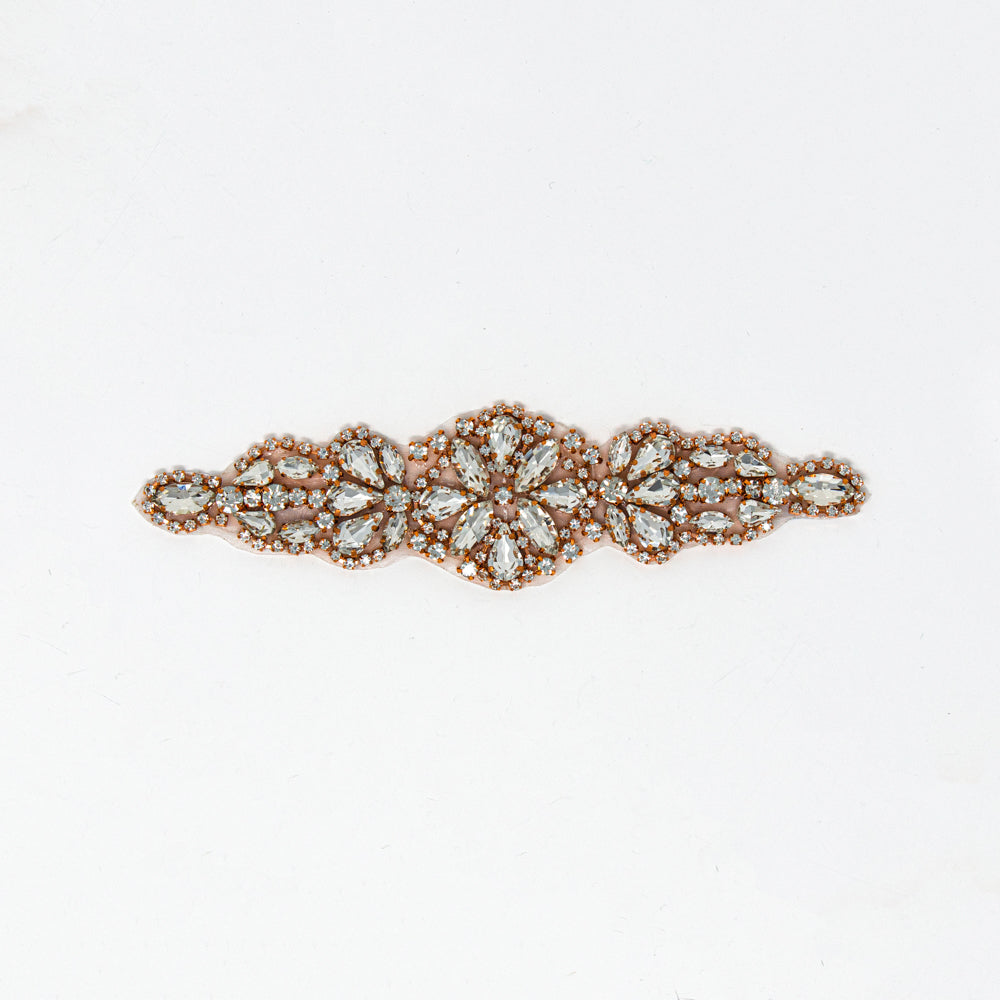 wholesale rose gold rhinestone appliques iron on for dresses bridal dance costumes