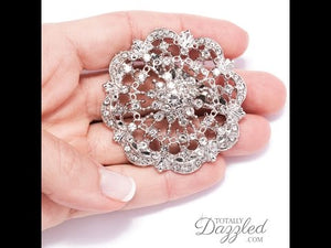 DIAMANTE FLOWER BROOCHES 10 pack