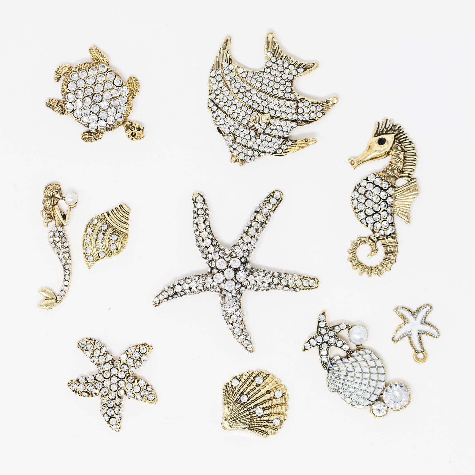 Antique Bronze Rhinestone Beach Embellishments Coastal Embellishments Rhinestone Turtles Sea Horse Starfish Mermaid Seashells