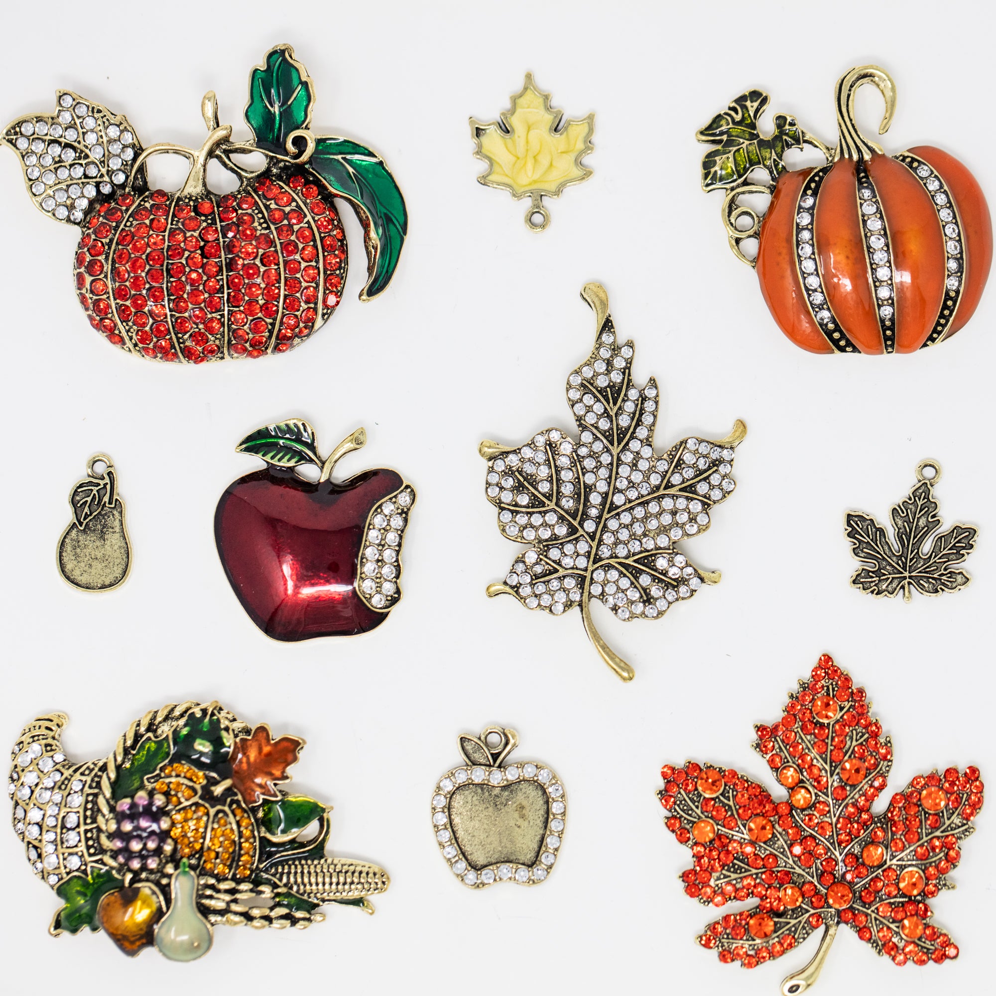 Fall embellishments, rhinestone leaves, rhinestone pumpkins, rhinestone apples
