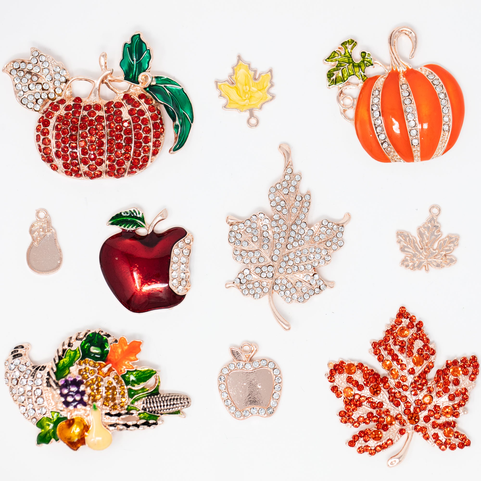 Fall embellishments, Rhinestone leaves, rhinestone pumpkins, rhinestone apples