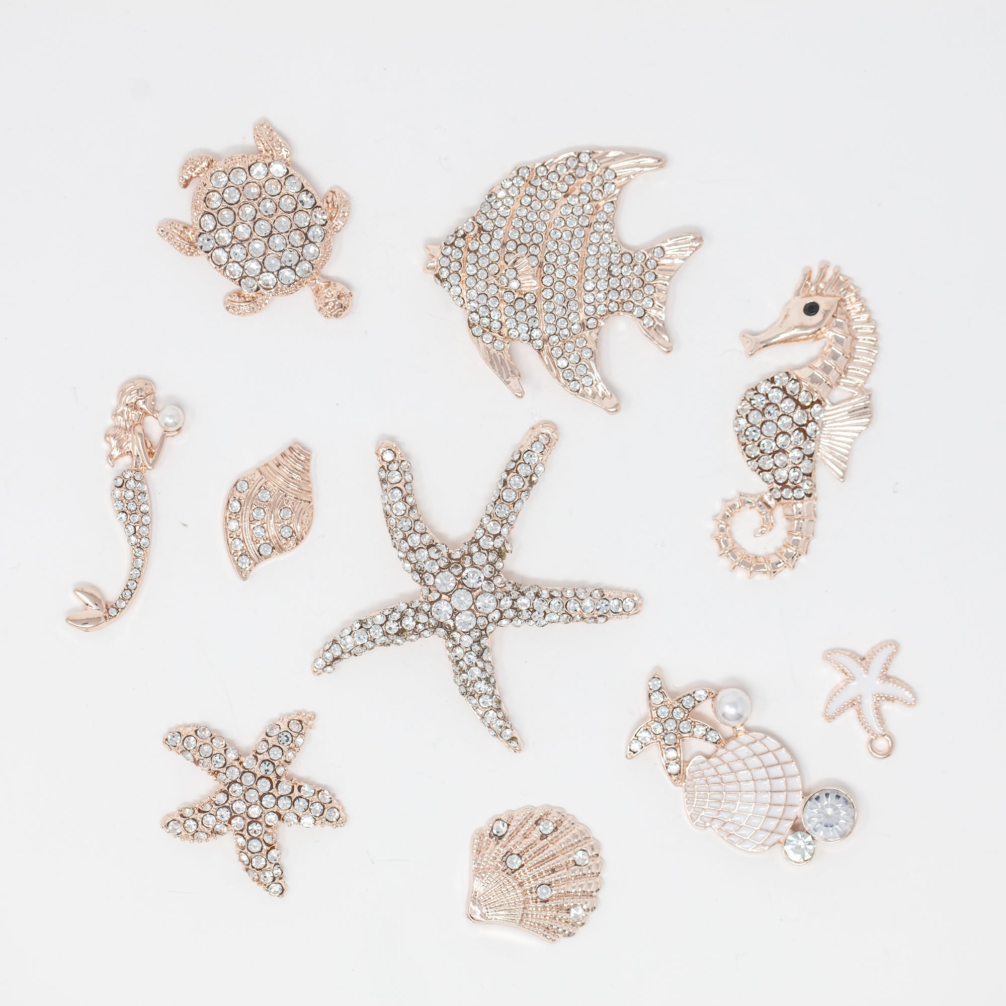 Rhinestone Coastal Beach Embellishments Rhinestone Seahorse mermaid fish turtle seashells