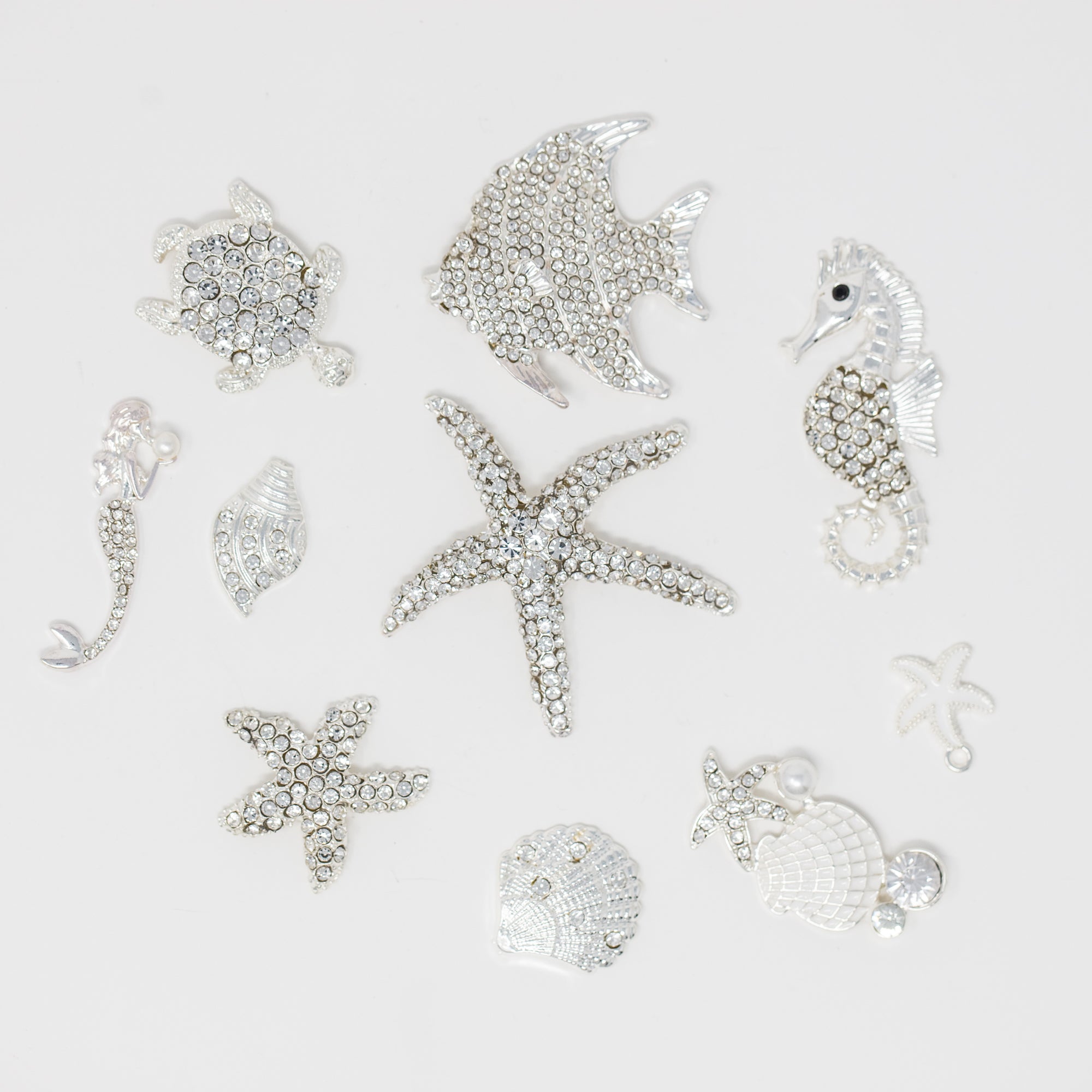 Coastal Beach Rhinestone Embellishments for crafts weddings and DIY rhinestone crystal sea horse starfish mermaid seashells fish turtle