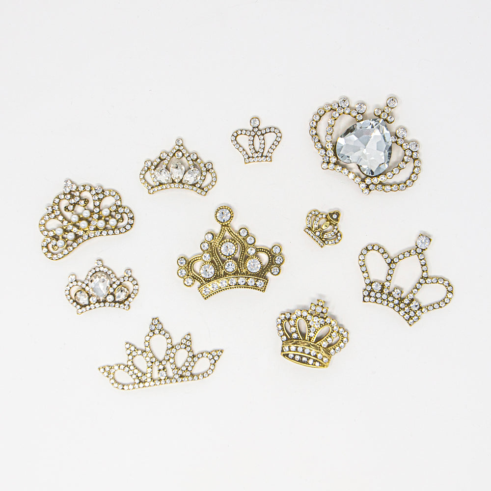 Antique Bronze Crown Rhinestone Embellishments Bulk Wholesale for DIY weddings and crafts