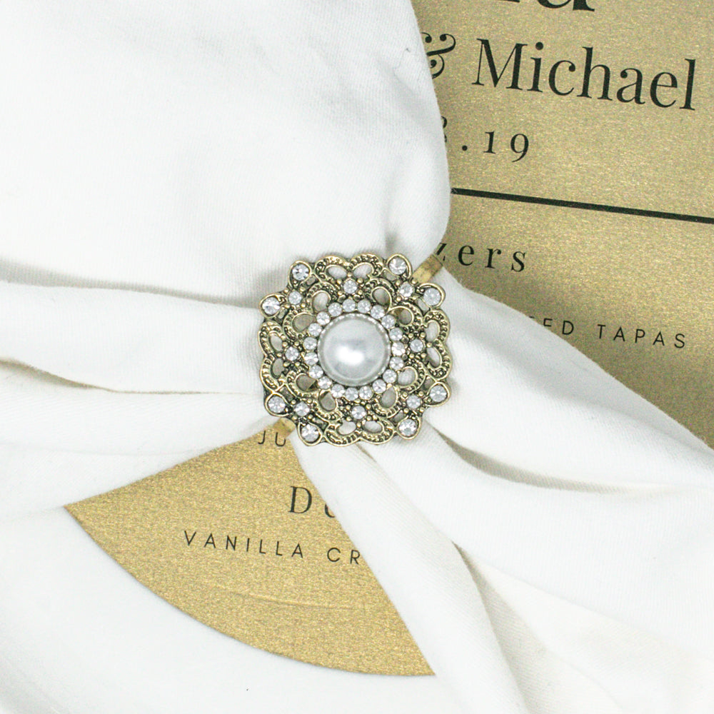 Antique Bronze Pearl Flower Napkin Ring
