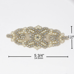 Silver Rhinestone Applique with Pearls | Elizabeth