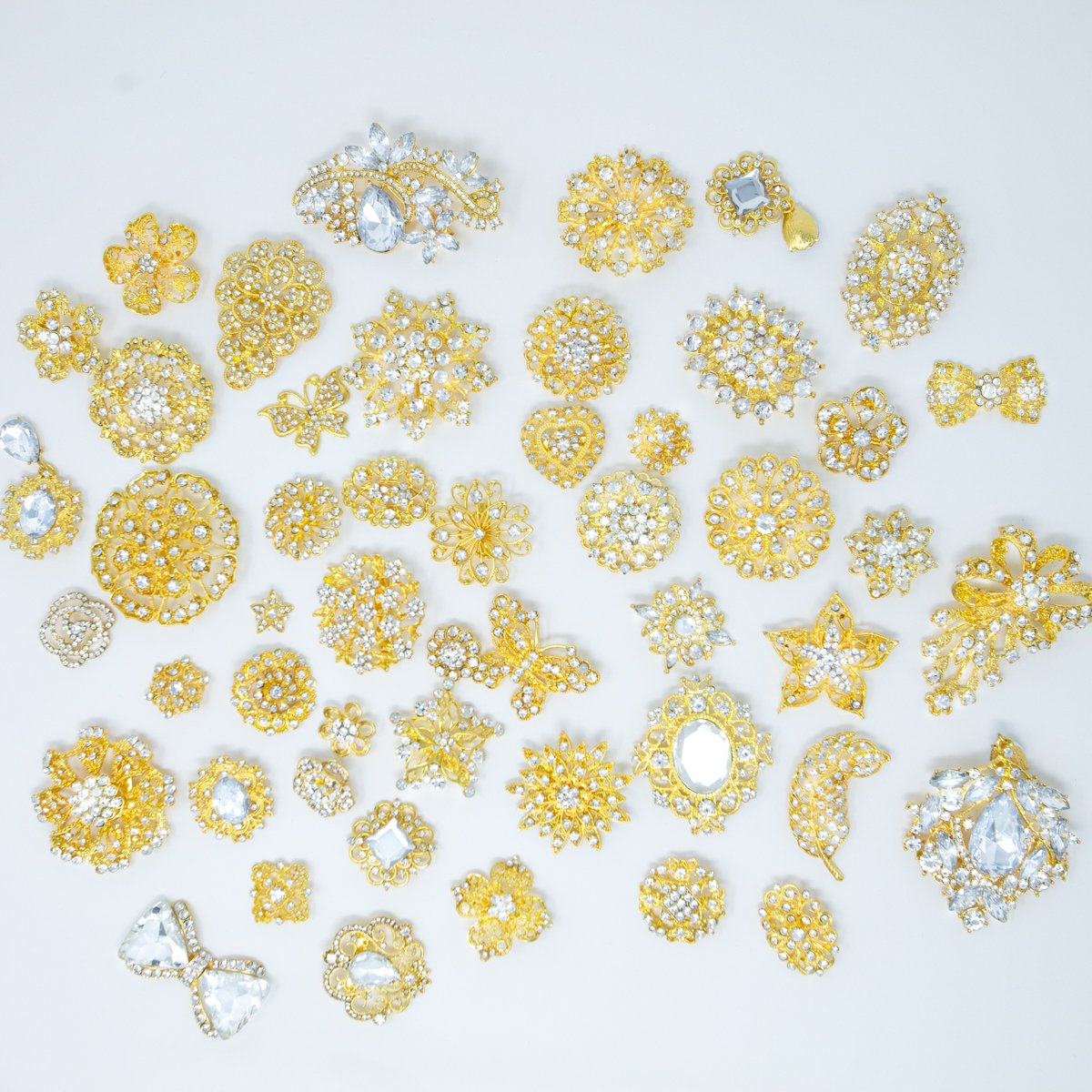 Vintage Gold and Silver Nail Rhinestones - Set of 50 Mixed Flatback  Decorations 