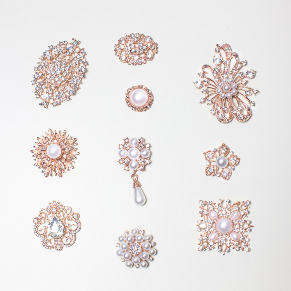 Rose Gold Rhinestones with Pearls  Bulk Rhinestone Embellishments  (10-150pcs/pkg) - Totally Dazzled