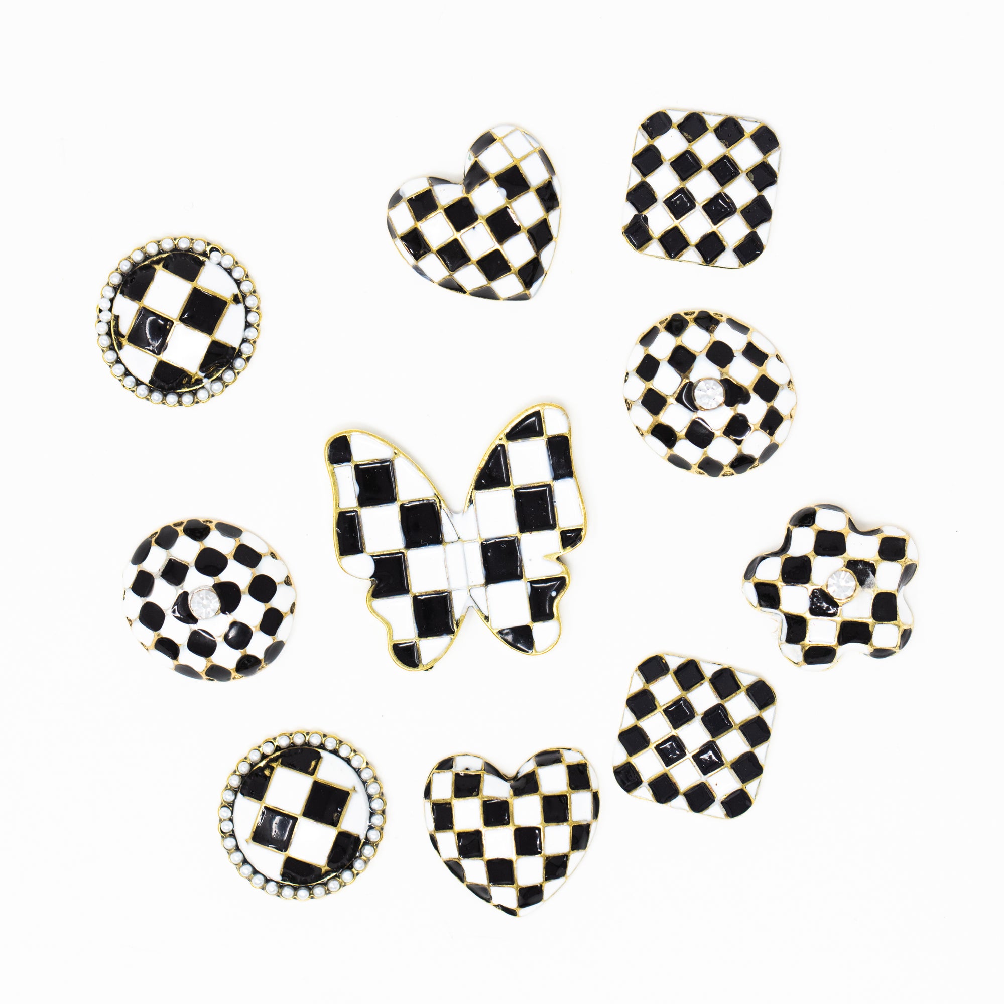 Antique Bronze Black and White Check Embellishments