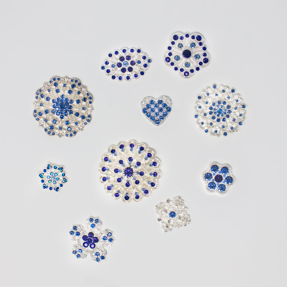 Bulk Brooch Embellishments with Blue Stones