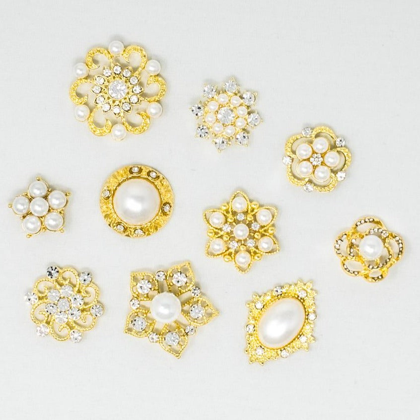 Bulk Gold Embellishments with Pearls Small Sizes
