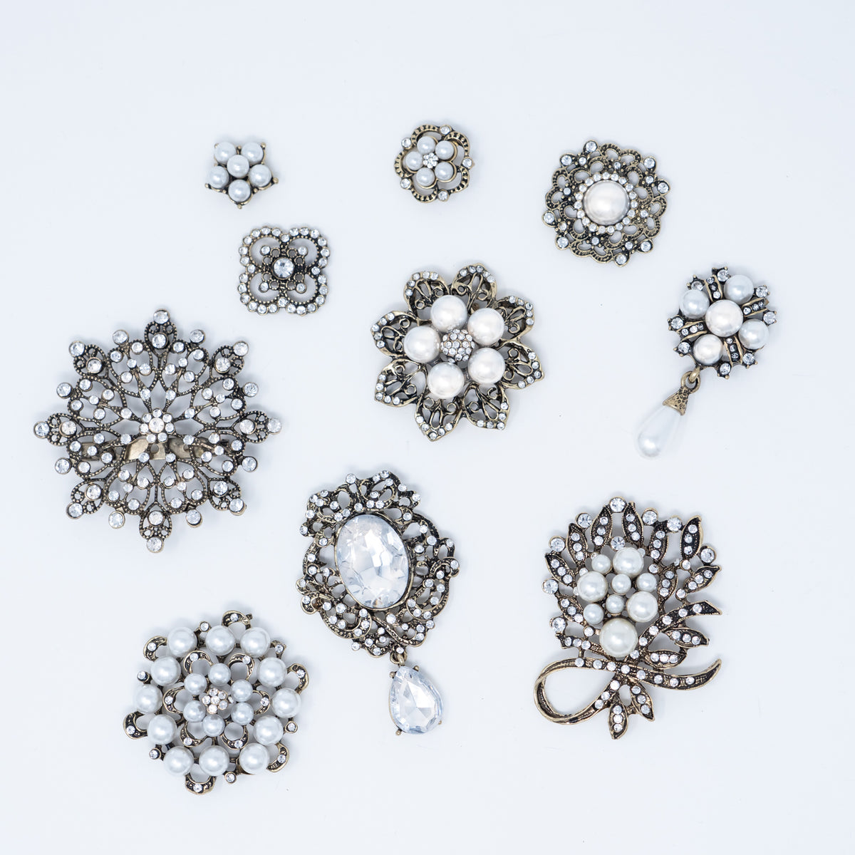Bulk Vintage Brooches and Embellishments with Pearls for Weddings and Crafts