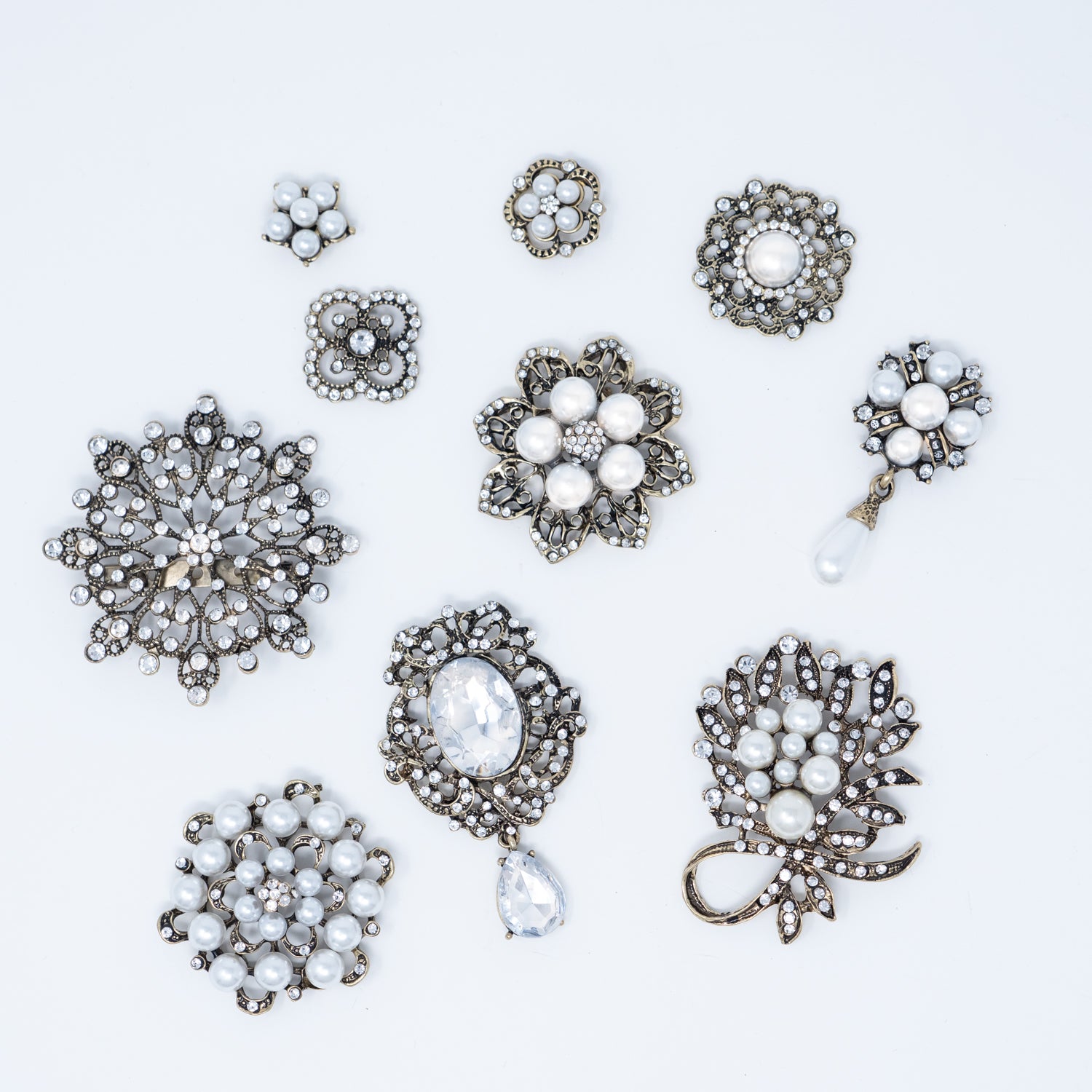 Bulk Vintage Brooches and Embellishments with Pearls for Weddings and Crafts