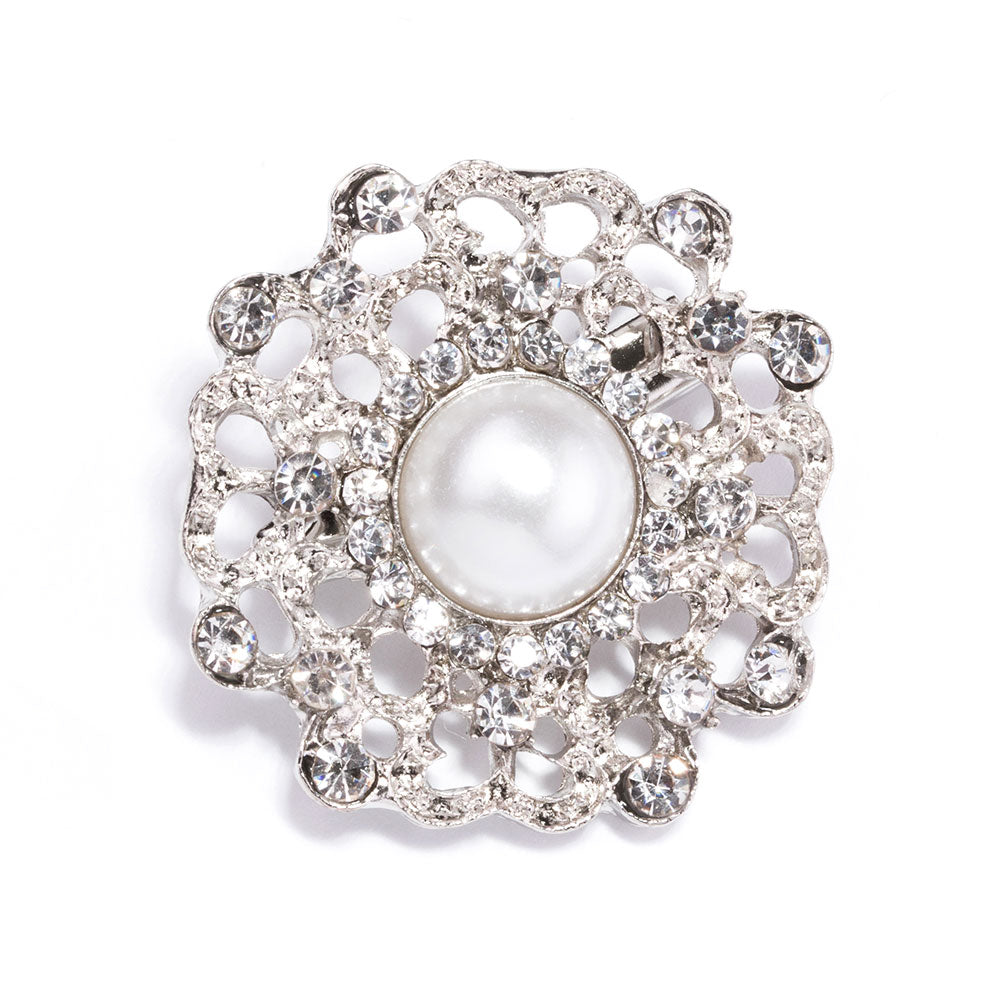 Small Rhinestone Flower Silver-color Pearl Brooches for Women