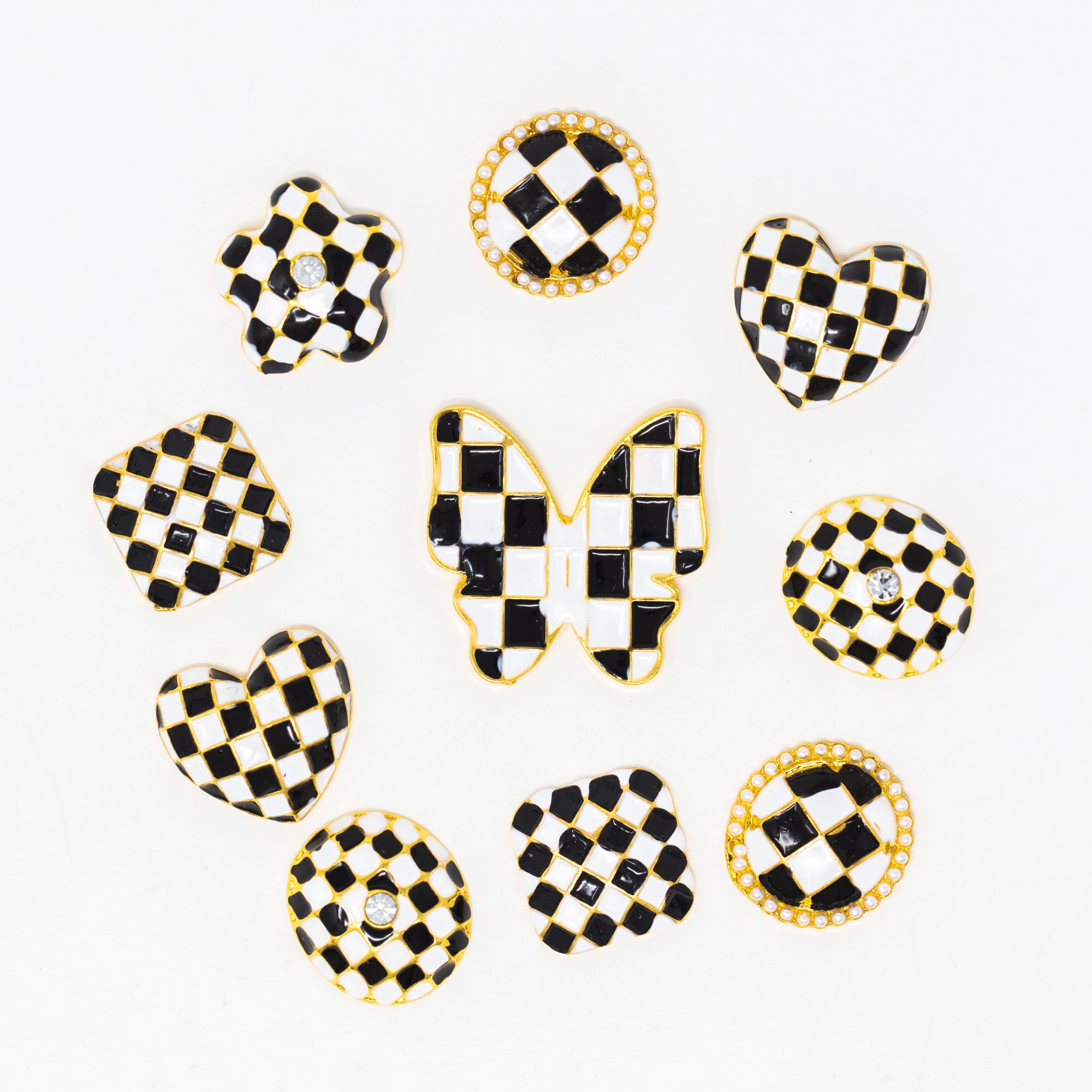 Gold Black and White Check Embellishments