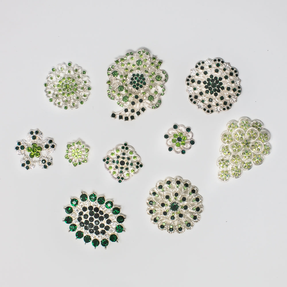 Bulk Embellishments and Brooches Green Stones