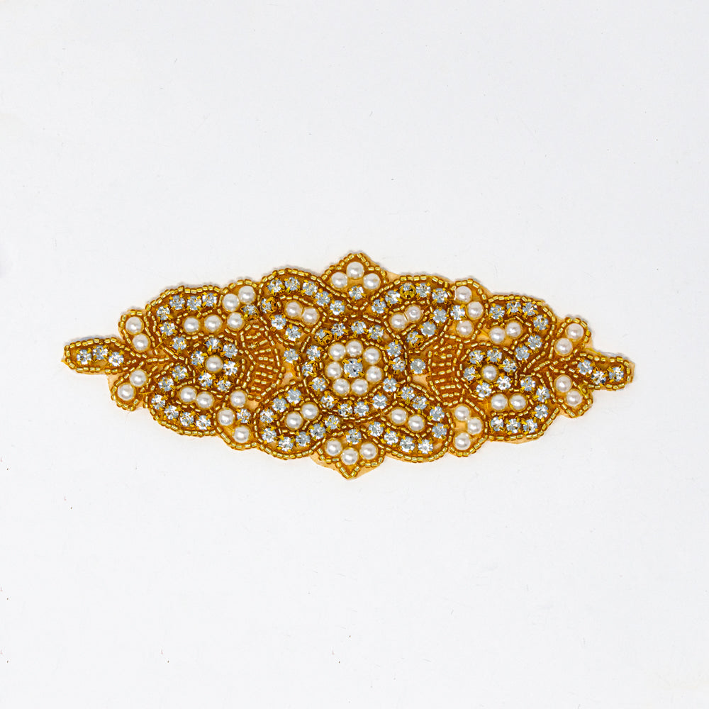 Gold Rhinestone Applique with Pearls