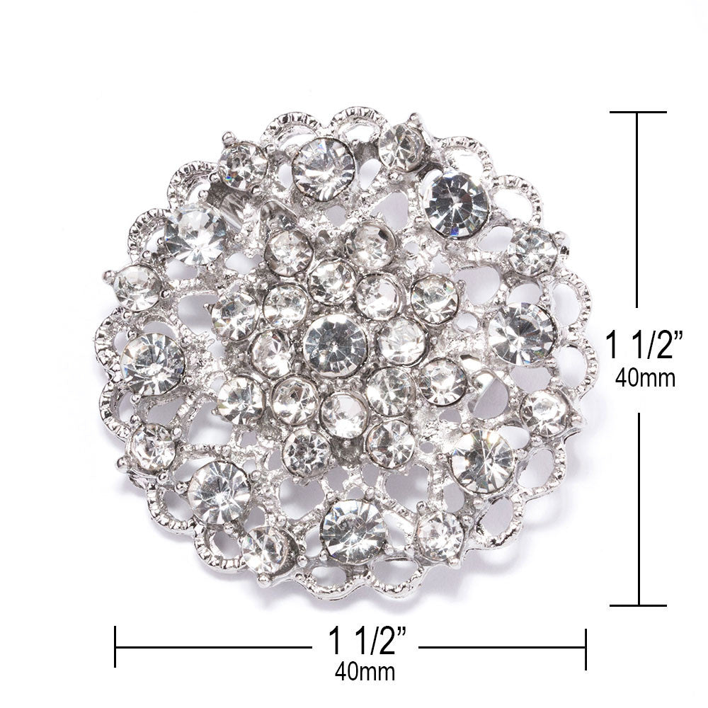 Silver Rhinestone Flower Brooch 10 pacl - Totally Dazzled