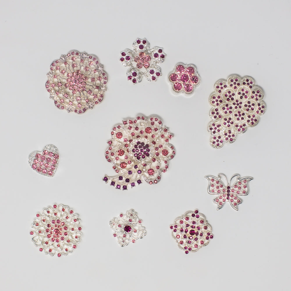 Bulk Embellishment Brooches with Pink Stones