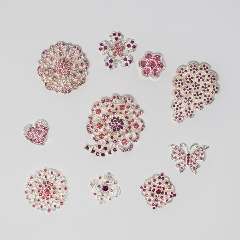 Bulk Embellishment Brooches with Pink Stones