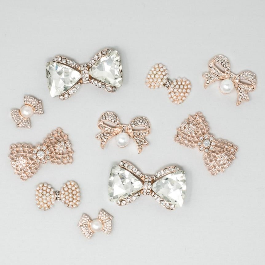 Rose Gold Rhinestone Bow Embellishments