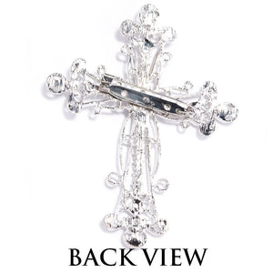 Rhinestone Silver Cross Brooch Back View