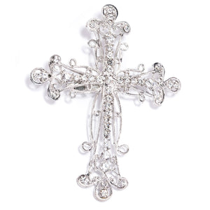 Rhinestone Silver Cross Brooch Wholesale