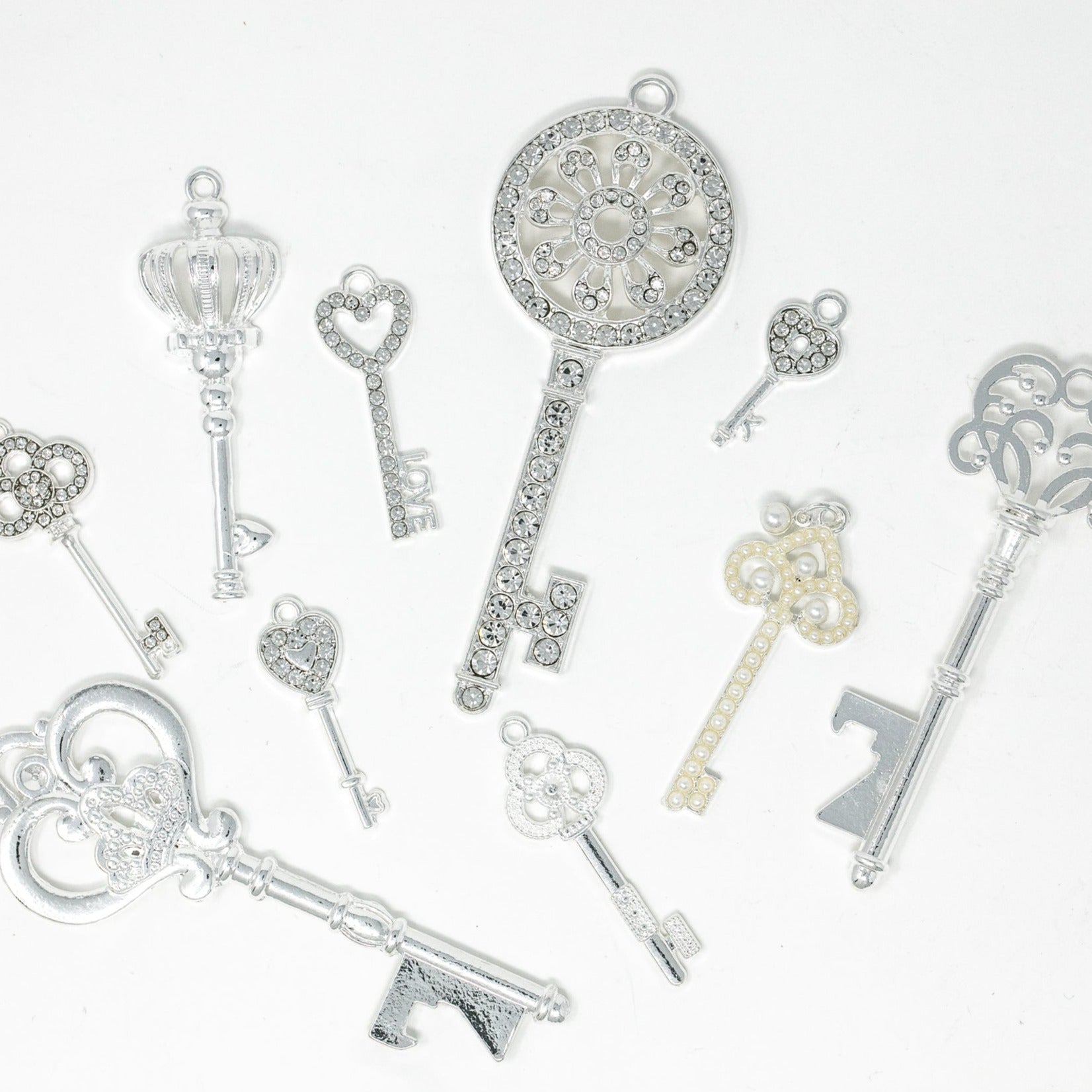 Silver Vintage Keys Embellishments Pack for crafts weddings decor DIY