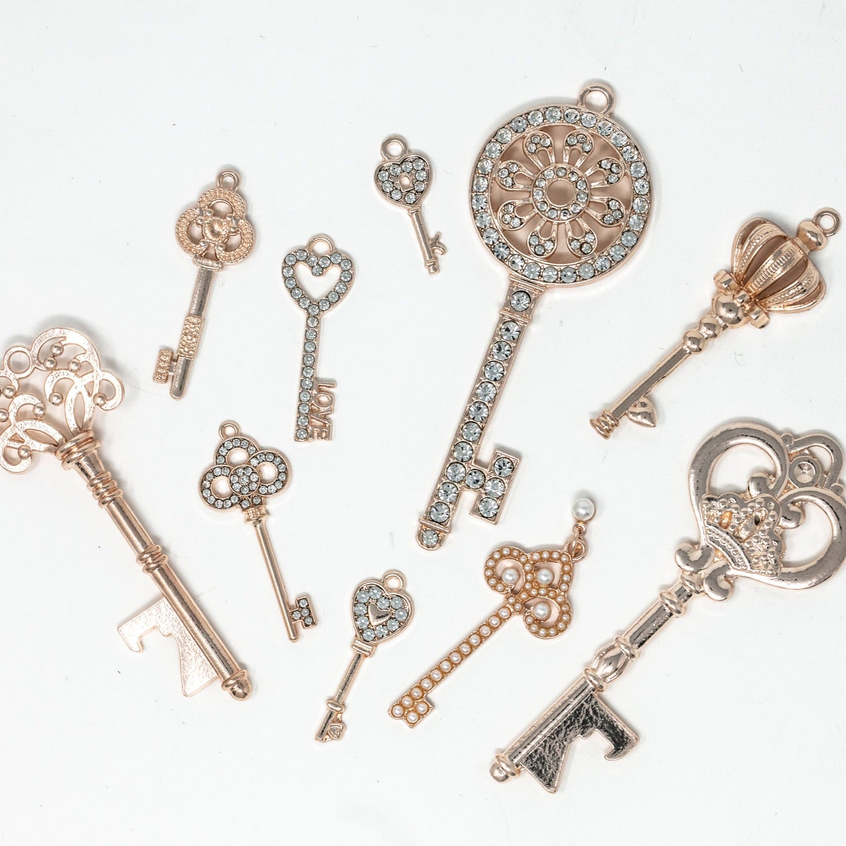 Rose Gold Set of Vintage Style Key Embellishments for crafts weddings and decor DIY