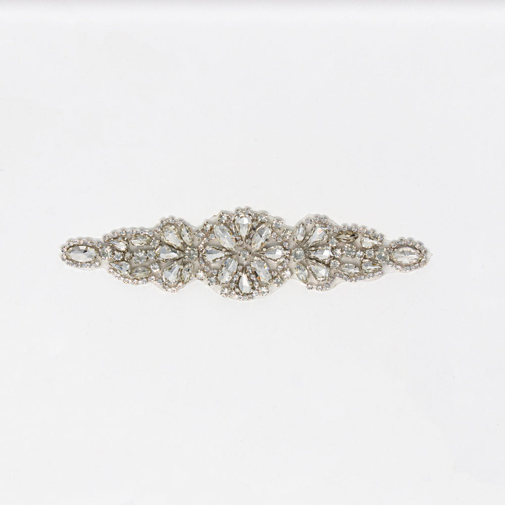 wholesale silver and rhinestone appliques iron on for dresses bridal dance costumes