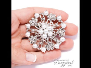Silver Rhinestone Brooch with Pearls