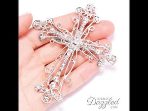 SILVER RHINESTONE CROSS BROOCH 10 Pack